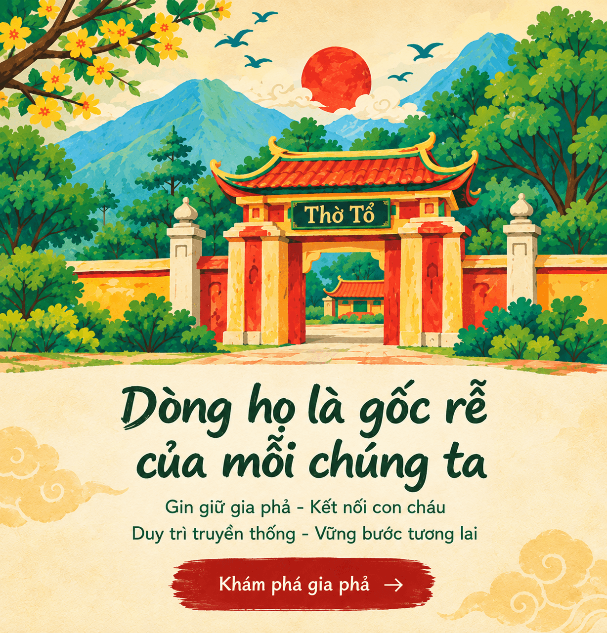 Tranh phong cảnh non nước và từ đường dòng họ (bản di động)